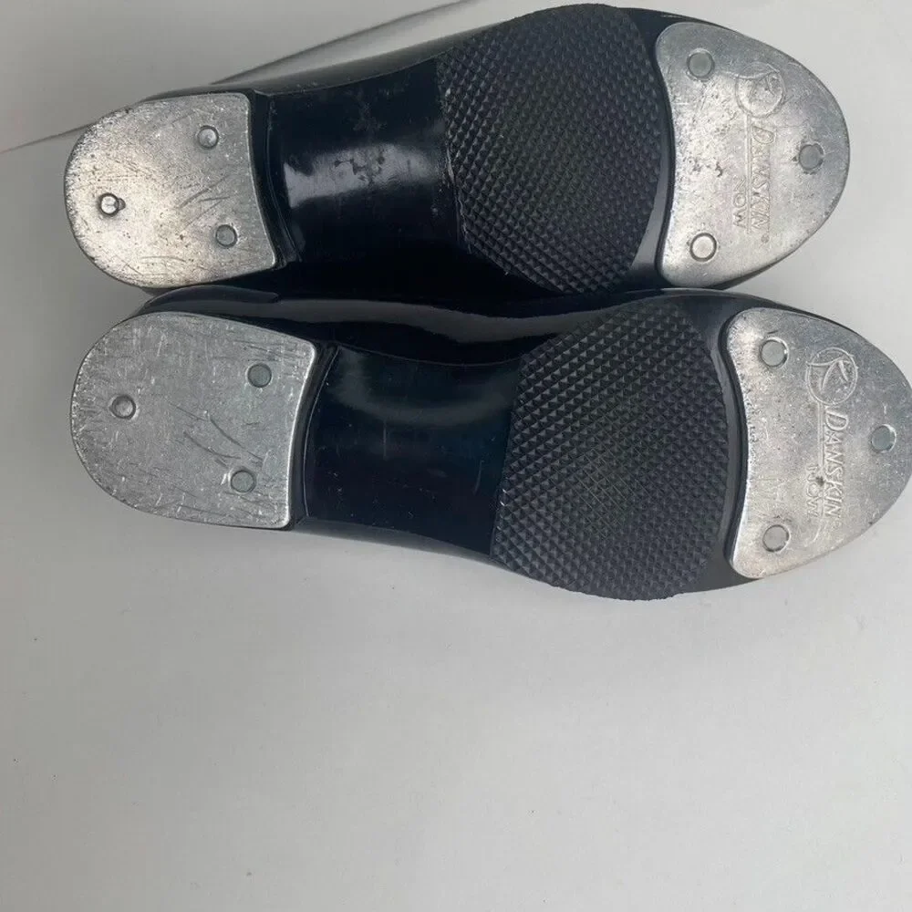 Danskin Freestyle Black Patent Tap Shoes Strap and Bow Tie Close Size 10 Toddler